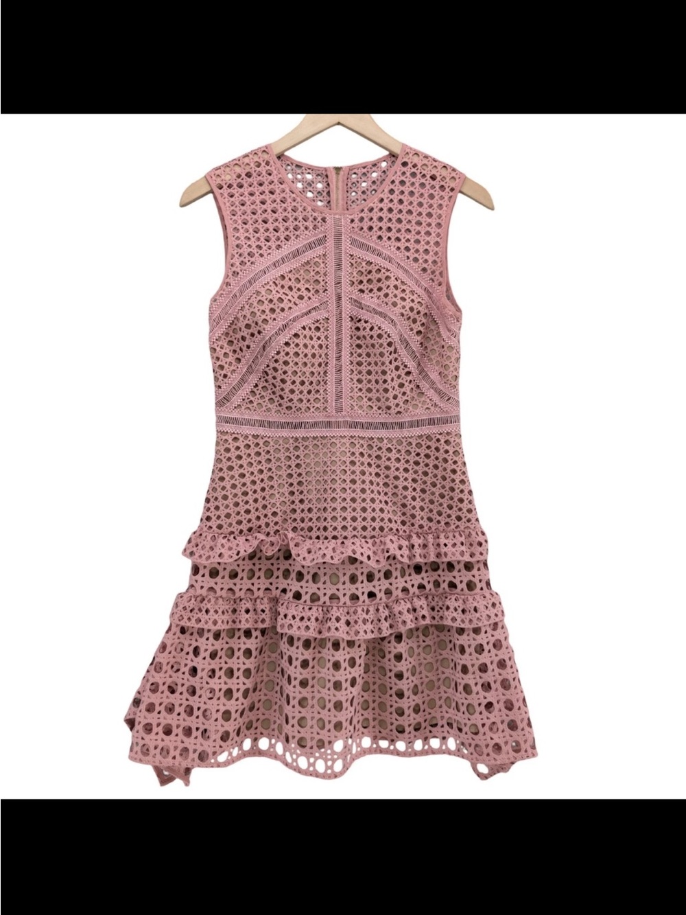 Sleeveless Pink Lace Eyelet Tiered Dress